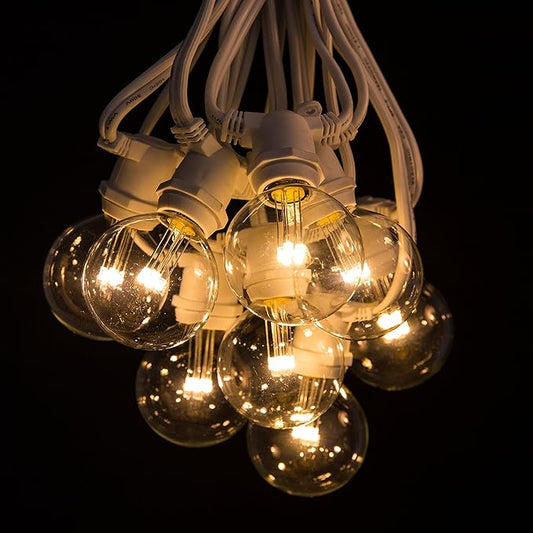 Hometown Evolution, Inc. 100 Foot C9 Commercial LED G50 Globe String Lights with 80 LED G50 Clear 2 Inch .6 Watt Bulbs and White Wire