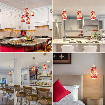 GO&SO Burgundy White Swirl Pendant Lights Kitchen Island 3 Pack,Hand-Blown Fluid Flow Texture, 7.8"H Art Oval Fixture,1.57" Fitter, E26 Base,for Hanging Light Fixtures, Mini Chandelier Replacement Set