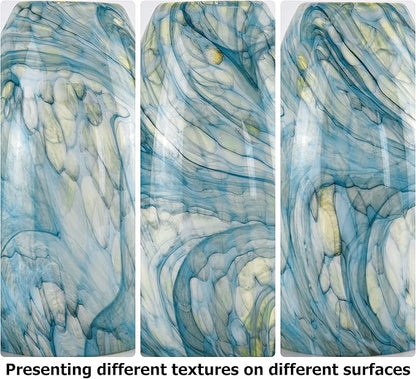 GO&SO 3-Pack Ink-blue Pendant Light Wave Glass Lamp Shades - Hand-Blown Rippled Texture with White Gradient, 7.8"H x 4"W Oval Art Fixtures, 1.57" Fitter,Mini Lamp Shade & Pendant Lamp Replacement Set