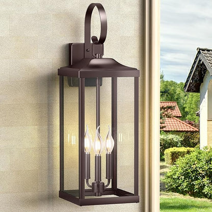 24" Extra Large Outdoor Wall Light for House, Oil Rubbed Bronze 3-Light Waterproof Exterior Porch Lamp Wall Mount, Modern Outside Wall Sconce Coach Light Brown, E12, 1-Pack