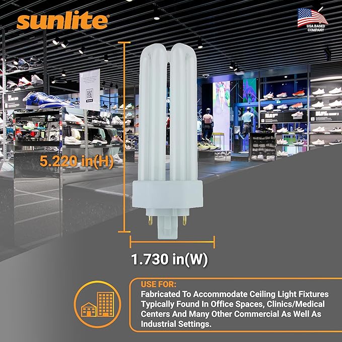 Sunlite PLT26/E/SP Compact Fluorescent Plug-in PLT 4-Pin Triple Tube, 26 Watts, 4-Pin GX24q3 Base, 1800 Lumens, 6500K Daylight, 10 Pack