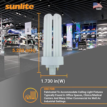 Sunlite PLT26/E/SP Compact Fluorescent Plug-in PLT 4-Pin Triple Tube, 26 Watts, 4-Pin GX24q3 Base, 1800 Lumens, 6500K Daylight, 10 Pack