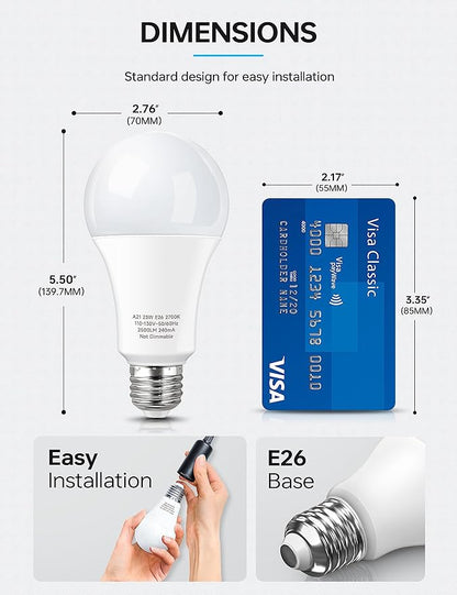 KINDEEP A21 LED Light Bulbs Soft White, 150-200 Watt Equivalent E26 LED Bulbs, 23W Super Bright Light Bulbs, 2500 Lumens, 2700K Soft White for Home Bedroom Living Room, Non-Dim, 6 Pack