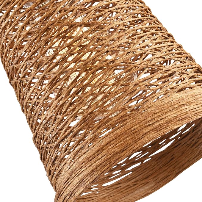 3 Pack Woven Pendant Lights Modern Boho Hanging Lamp Handwoven Woven Rattan Shade Adjustable Height Retro Boho Pendant Lamp for Kitchen Island, Bedroom, Dining Room