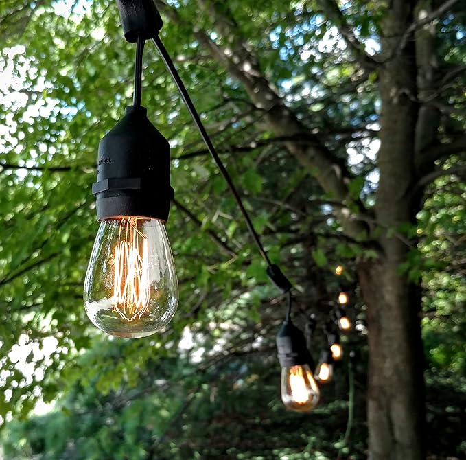 Hometown Evolution, Inc. 50 Foot E26 Commercial Edison Bulb String Lights with 25 Suspended Sockets and S14 Lantern Edison 11 Watt Bulbs