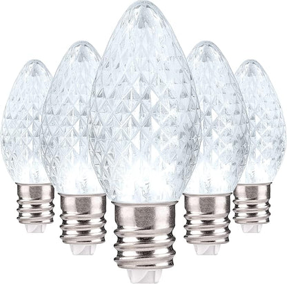 Holiday Lighting Outlet Faceted C7 Christmas Lights | Cool White LED Light Bulbs Holiday Decoration | Warm Christmas Decor for Indoor & Outdoor Use | 2 SMD LEDs in Each Light Bulb | Set of 500