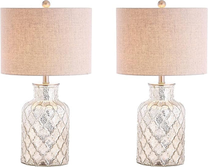 JONATHAN Y JYL1075A-SET2 Set of 2 Table Lamps Alvord 24.5" LED Glass Table Lamp Contemporary Bedside Desk Nightstand Lamp for Bedroom Living Room Office College Bookcase, Mercury Silver