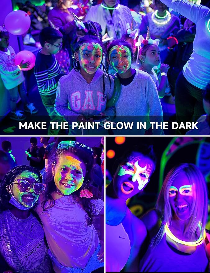 UNILAMP Black Light Bulbs: A19 9W UV Black Light Bulb, UVA 385-400nm, Black Light for Glow in The Dark for Face Body Paint, Blacklights Party, Halloween Decoration, 4 Pack