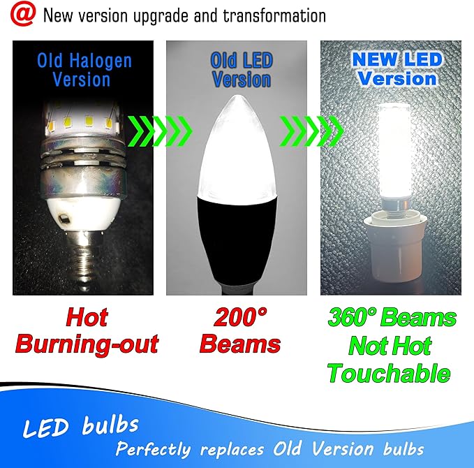 E12 100 Watt Equivalent LED Candelabra Bulbs 10W 6000K Daylight White 1200lm 120 Volt C7 T6 E12 LED Pendant Lights for Chandelier Ceiling Fan Corn Light Bulbs Salt Lamp, Non-dimmable, 4 Pack