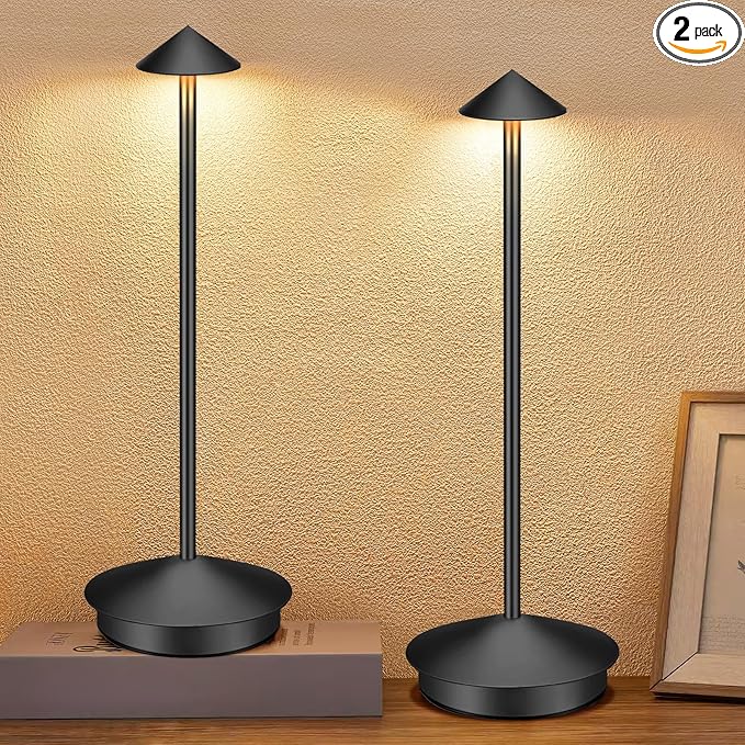 Portable Led Cordless Lamp Table Light 2 Pack, Rechargeable 6000mAh Battery Outdoor Table Lamp for Dinning Restaurant Patio Bedroom Camping, IP54 Waterproof, Dimmable