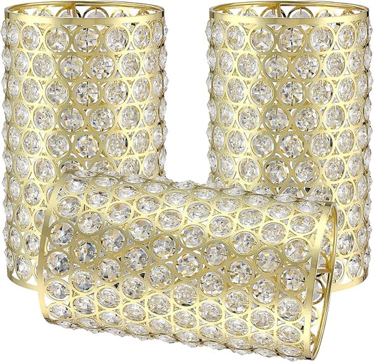 Doraimi Lighting 3 Pack Polyhedral Crystal Metal Pendant Ceiling Chandelier Wall Sconce Lamp Replacement Covers Shade Fixture Champagne Finish,1.66" Fitter Size,7.9" high*4.8" Diameter
