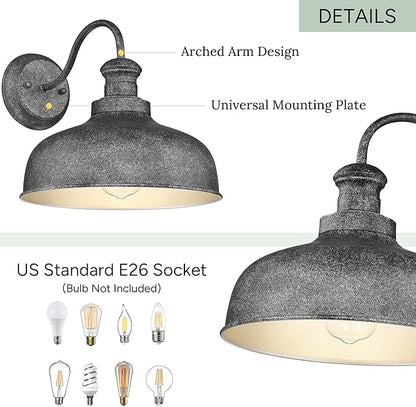 Outdoor Gooseneck Barn Light, Outside Wall Sconce, Weather Resistant Anti-Rust Farmhouse Exterior Wall Lantern for Porch, Garage, Patio, Entryway (Antique Black, 8 Pack)