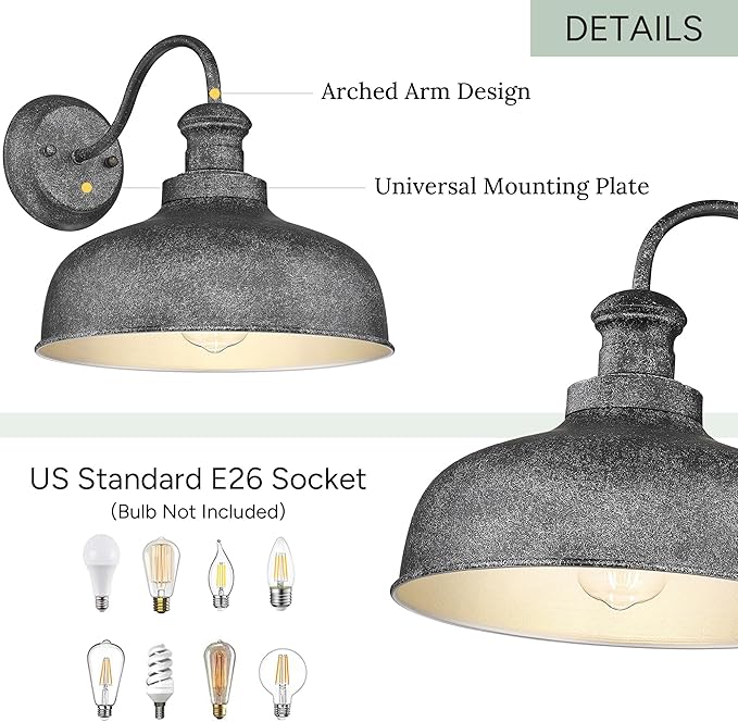 Outdoor Farmhouse Barn Light, Outside Wall Sconce, Weather Resistant Anti-Rust Farmhouse Exterior Wall Light, Outdoor Lantern Lamp for Porch, Garage, Patio, Entryway (Antique Black, 2 Pack)