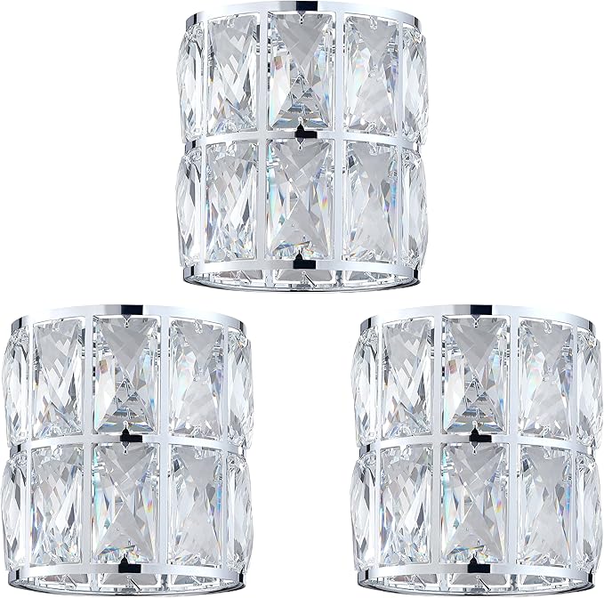 3 Pack Crystal Metal Pendant Ceiling Chandelier Wall Sconce Lamp Replacement Covers Shade Fixture Chrome Finish W5.05"*H5.12"