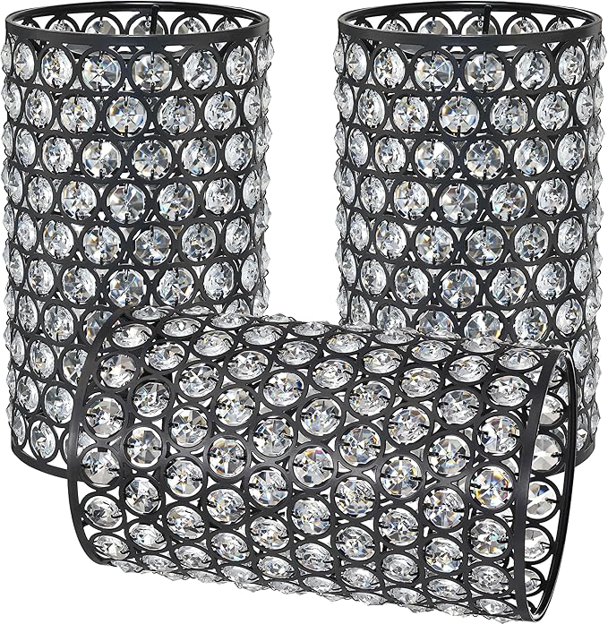 Doraimi Lighting 3 Pack Polyhedral Crystal Metal Pendant Ceiling Chandelier Wall Sconce Lamp Replacement Cover Shade Fixture Black Finish,1.66" Fitter Size,7.9" high*4.8" Diameter