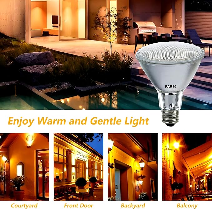 Par30 Halogen Flood Light Bulbs 120V 39W, Long Neck Bulb,39W Equivalent 2700K Warm White Dimmable High Brightness, Great for Accent Lighting, Tracking Light, Recessed Light Bulb（6Pack