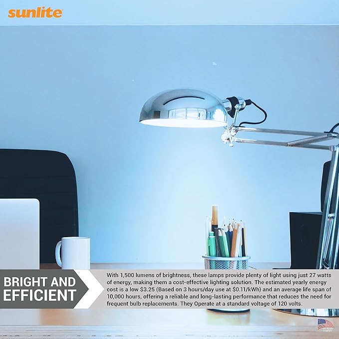 Sunlite 41760 FML27/65K/2PK Quad Tube Plug-in Compact Fluorescent Lamp, FML 4-Pin, 27 Watts, 1500 Lumens, 6500K Daylight, 4-Pin (GX10q4) Base, 120 Volts, 6 Pack