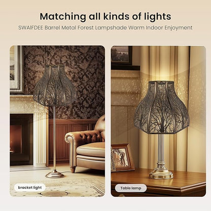 Metal Antique Bronze lamp shades for floor lamps for bedroom or living room, 8-petal lotus lamp shape drum lamp shades, corner floor fan lamp with spider fitter (5.32" top x 13" bottom x 9.5" high)
