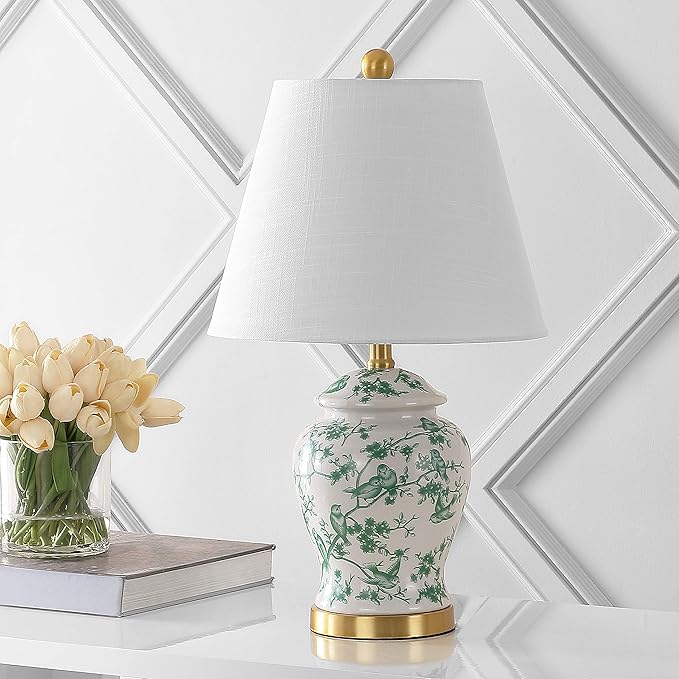JONATHAN Y JYL3005B Penelope 22" Chinoiserie Classic LED Table Lamp Cottage Traditional Bedside Desk Nightstand for Bedroom Living Room Office College Bookcase LED Bulb Included, Green/White