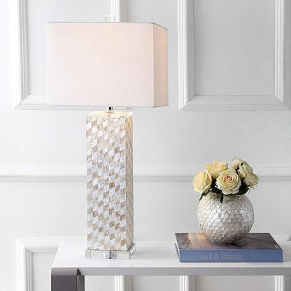 JONATHAN Y JYL1048A Daniel 30.5" Seashell/Crystal LED Table Lamp Coastal Traditional Bedside Desk Nightstand Lamp for Bedroom Living Room Office College Bookcase LED Bulb Included, Cream