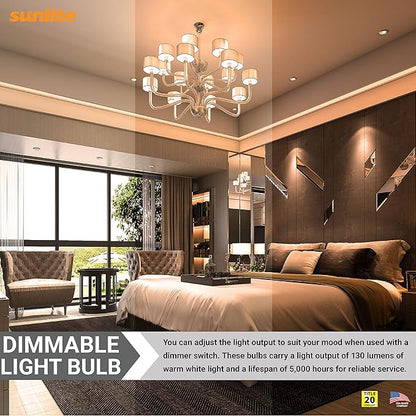 Sunlite 41724 Incandescent T6.5 Tubular Light Bulb, BA15D Double Contact Bayonet Base, 25 Watts, 130 Lumens, Dimmable, Mercury Free, Title 20 Approved, 2600K Warm White, Frost Glass, 25 Count