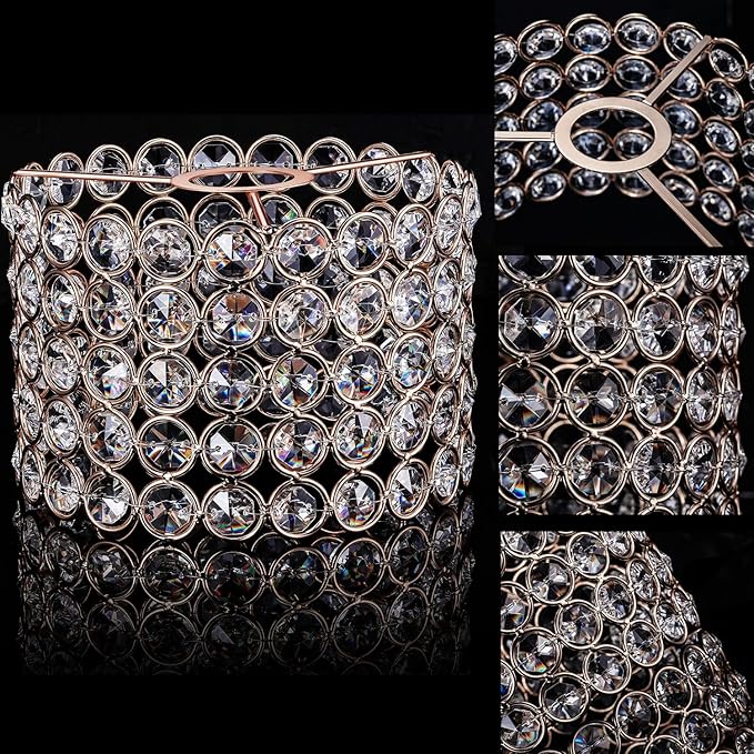 Boao Crystal Lamp Shade Ceiling Light Shade Chandelier Lampshade Fitting for Living Room Bedroom Bathroom Wedding Centerpiece Event Party, Warm White, Bulb Not Included(5.9 x 5.9 x 3.94 Inch,Gold)