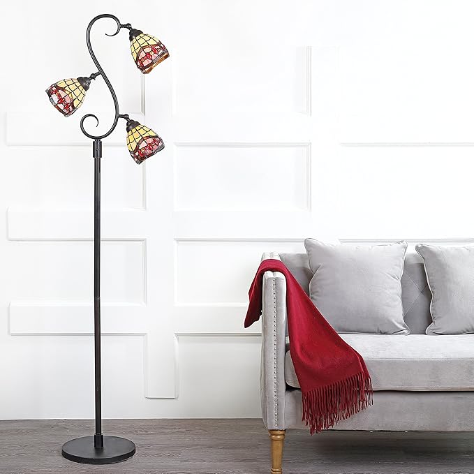 JONATHAN Y JYL8013A 70.5" Traditional Tiffany Style Floor Lamp, Bronze 3-Light Tree Standing Lamp for Living Room, Bedroom, Office with Multi-Color Stained Glass Shades, 3 LED Bulbs Included