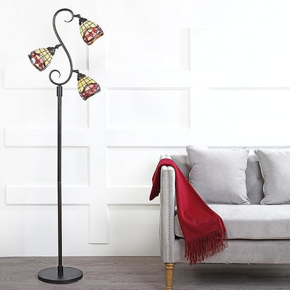 JONATHAN Y JYL8013A 70.5" Traditional Tiffany Style Floor Lamp, Bronze 3-Light Tree Standing Lamp for Living Room, Bedroom, Office with Multi-Color Stained Glass Shades, 3 LED Bulbs Included