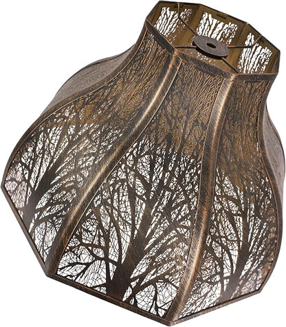 Metal Antique Bronze lamp shades for floor lamps for bedroom or living room, 8-petal lotus lamp shape drum lamp shades, corner floor fan lamp with spider fitter (5.32" top x 13" bottom x 9.5" high)