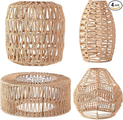 Baquler 4 Pcs Lamp Shade Pendant Light Shade Woven Lampshade Hanging Replacement Light Covers Boho Lamp Cover Home Decor, Farmhouse Rustic Wall Sconces for Table Lamps Floor Lamps