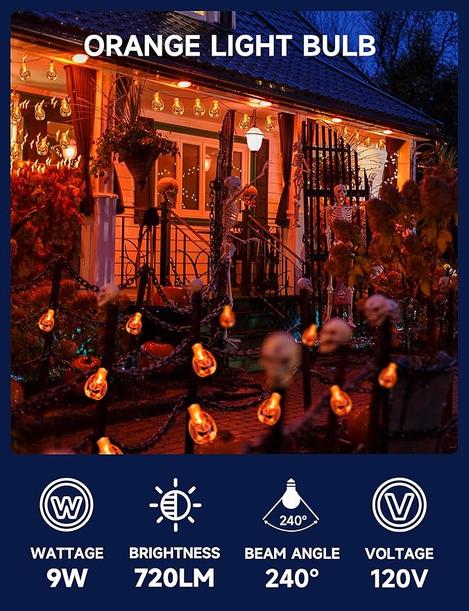 UNILAMP A19 Orange Light Bulb, 9W Equivalent 60Watt, E26 Base LED Orange Bulb, Colored Light Bulbs for Halloween Christmas, Party Decoration, Holiday Lighting, Non Dimmable, 4 Pack
