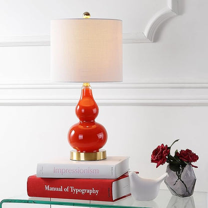 JONATHAN Y JYL1028G Anya 20.5" Mini Glass LED Table Lamp, Transitional, Glam, Midcentury, Modern, Elegant, Office, Living Room, Family Room, Dining Room, Bedroom, Hallway, Foyer, Sunset Orange
