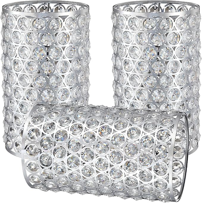 Doraimi Lighting 3 Pack Polyhedral Crystal Metal Pendant Ceiling Chandelier Wall Sconce Lamp Replacement Covers Shade Fixture Chrome Finish,1.66" Fitter Size,7.9" high*4.8" Diameter