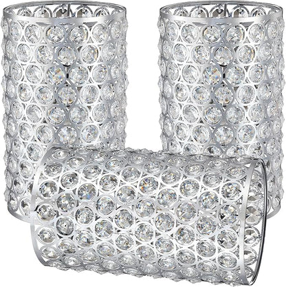 Doraimi Lighting 3 Pack Polyhedral Crystal Metal Pendant Ceiling Chandelier Wall Sconce Lamp Replacement Covers Shade Fixture Chrome Finish,1.66" Fitter Size,7.9" high*4.8" Diameter
