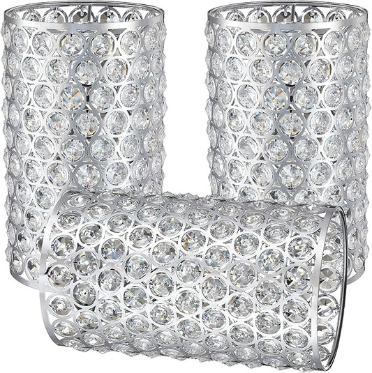 Doraimi Lighting 3 Pack Polyhedral Crystal Metal Pendant Ceiling Chandelier Wall Sconce Lamp Replacement Covers Shade Fixture Chrome Finish,1.66" Fitter Size,7.9" high*4.8" Diameter
