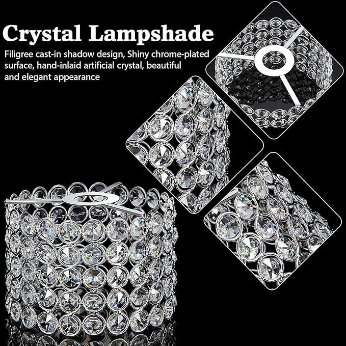 Boao Crystal Lamp Shade Ceiling Light Shade Chandelier Lampshade Fitting for Living Room Bedroom Bathroom Wedding Centerpiece Event Party, Warm White, Bulb Not Included(7 x 7 x 4.3 Inch,Silver)