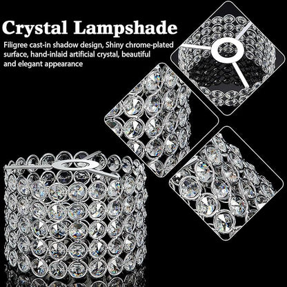 Boao Crystal Lamp Shade Ceiling Light Shade Chandelier Lampshade Fitting for Living Room Bedroom Bathroom Wedding Centerpiece Event Party, Warm White, Bulb Not Included(7 x 7 x 4.3 Inch,Silver)