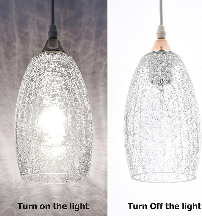GO&SO 2 Pack Oval Clear Crackle Glass Lamp Shade Replacement,4"W x 7.8"H, 1.57" Fitter, Mini Lamp Shade Pendant Light Shade,High Transmittance for Wall Sconces/Chandelier/Kitchen Island Light