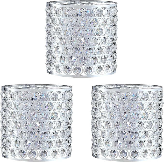 Crystal Replacement Cover Chrome Shade Fixture 3 Pack Metal Pendant Ceiling Chandelier Wall Sconce Lamp 1.66" Fitter Size,5.6" high*5.9"diameter