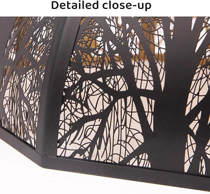 Metal large Antique Color Lamp Shade, gothic rustic lamp shade,modern black 8-Petal Lotus Design lamp shades,5.32" Top Diameter, 13" Bottom Diameter, 9.5" Height, Etched Forest Pattern