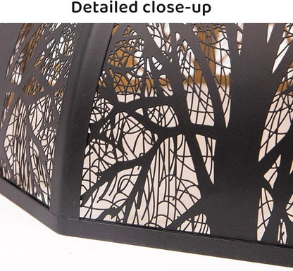 Metal large Antique Color Lamp Shade, gothic rustic lamp shade,modern black 8-Petal Lotus Design lamp shades,5.32" Top Diameter, 13" Bottom Diameter, 9.5" Height, Etched Forest Pattern