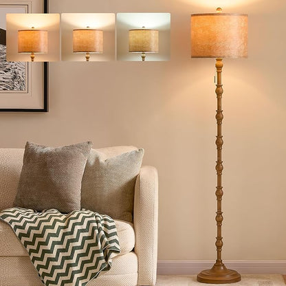 63.5'' Floor Lamps for Living Room, Farmhouse Floor Lamp for Bedroom with 3 Color Temperatures, Vintage Standing Lamps for Living Room, Living Room Light, Chain Switch, Bulb Included, Brown