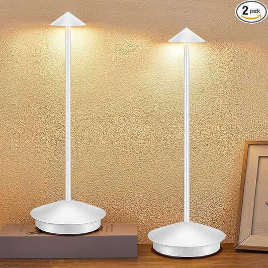 Portable Led Cordless Lamp Table Light 2 Pack, Rechargeable 6000mAh Battery Outdoor Table Lamp for Dinning Restaurant Patio Bedroom Camping, IP54 Waterproof, Dimmable
