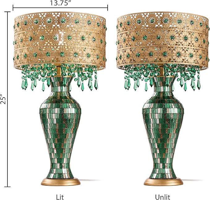 RIVER OF GOODS 25" H Jeweled Gold Drum Shade Urn Table Lamp