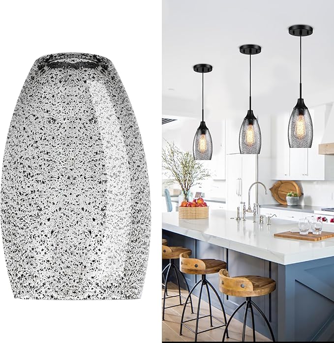 Black Seeded Art Glass Pendant Lamp Shade 4.72" Glass chandeliers Cover Mini Oval Light Shade Replacement Shade Only Light Fixtures for Kitchen Island pendant light 1-Pack