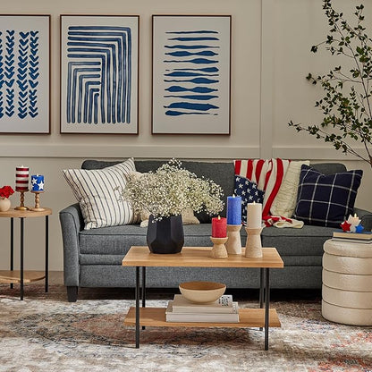 Luminara Red White & Blue Americana Pillar Trio - Set of 3 Flickering Flameless Wax Candles - Battery Operated LED Real Flame Illumination for Patriotic Holiday Decor - Timer - Remote Sold Separately