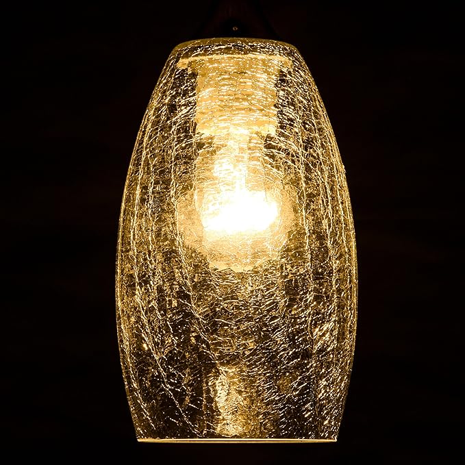 GO&SO 3 Pack Crackle Glass Pendant Light Shade Replacement, 4"W x 7.8"H, 1.57" Fitter, Oval Art Glass Light Fixture for Kitchen Island Pendant Lights, High Transmittance for Wall Sconces/Chandelier
