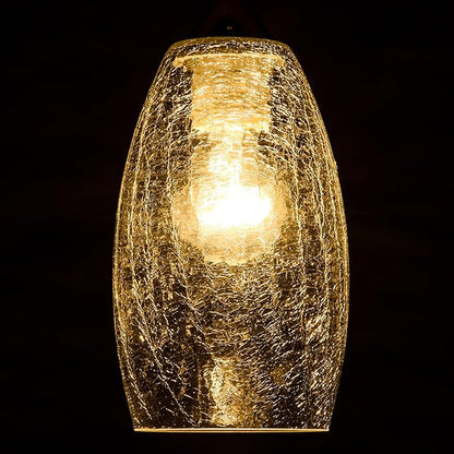 GO&SO 3 Pack Crackle Glass Pendant Light Shade Replacement, 4"W x 7.8"H, 1.57" Fitter, Oval Art Glass Light Fixture for Kitchen Island Pendant Lights, High Transmittance for Wall Sconces/Chandelier