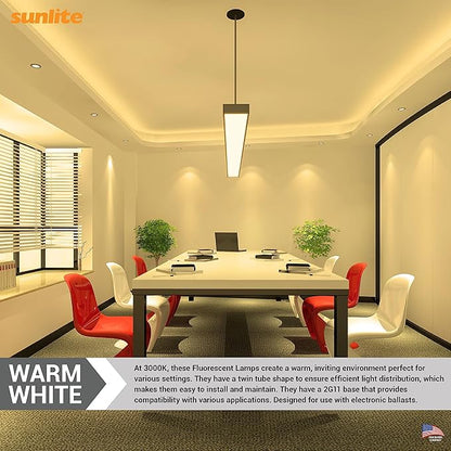 Sunlite FT40DL/830 Twin Tube Compact Fluorescent Lamp, FT 4-Pin, 40 Watts, 3150 Lumens, 3000K Warm White, 4-Pin (2G11) Base, ROHS Compliant, 10 Pack
