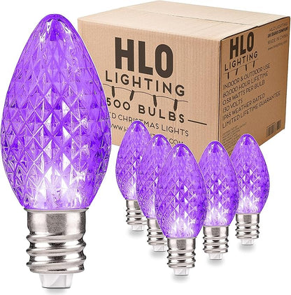 Holiday Lighting Outlet Faceted C7 Christmas Lights | Purple LED Light Bulbs Holiday Decoration | Warm Christmas Decor for Indoor & Outdoor Use | 2 SMD LEDs in Each Light Bulb | Set of 500